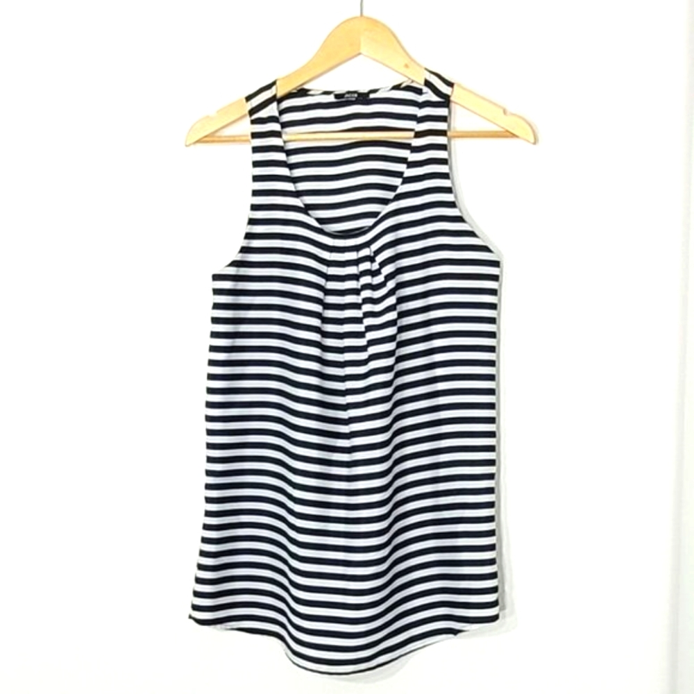 Jacob Women's Black White Striped Sleeveless Scoop Neck Business Casual Tank Top